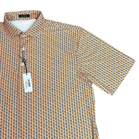 Turtleson golf polo men's Large Orange Sailboat Printed polyester Shirt New - Picture 3 of 9